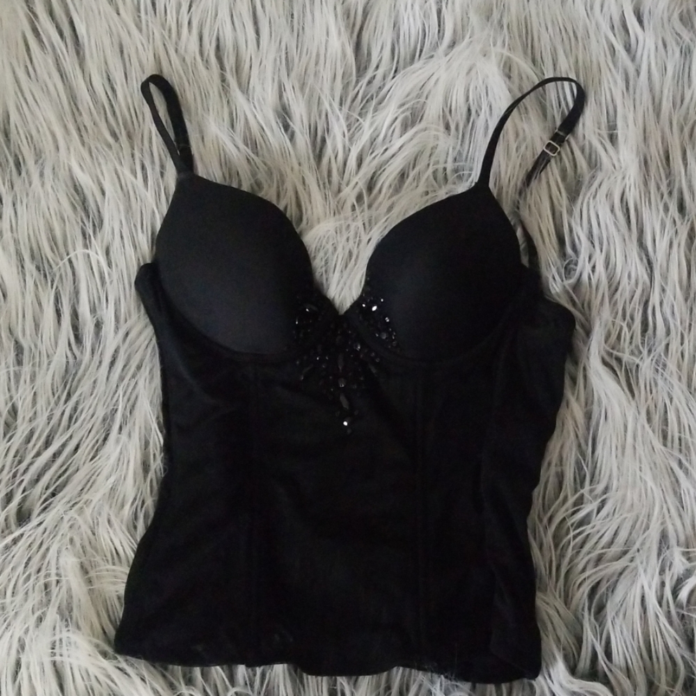 Black Jewelled Mesh Boned Bustier